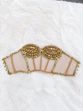 Amekana Gold Rhinestone Mesh Corset Top